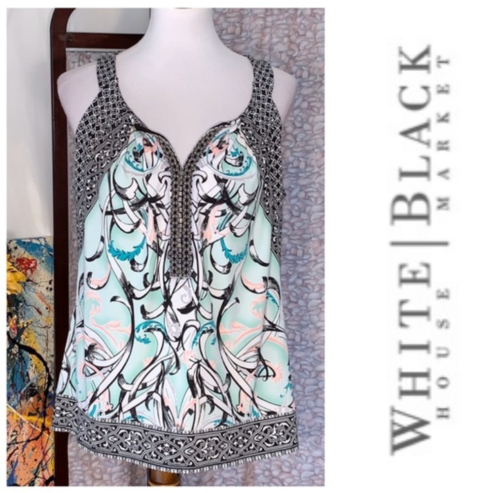 White House Black Market multicolored floral sleeveless top.